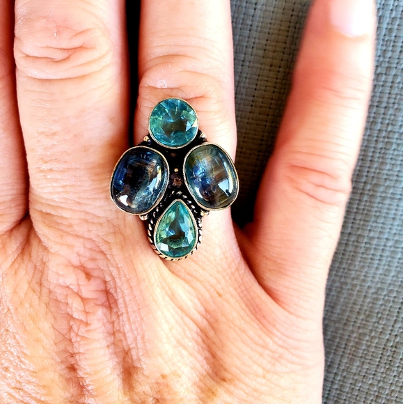 New Kyanite & Blue Topaz 925 Silver Ring. - Picture 2 of 12